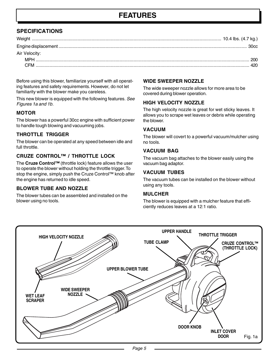 Features | Homelite VAC ATTACK II UT08934 User Manual | Page 5 / 18