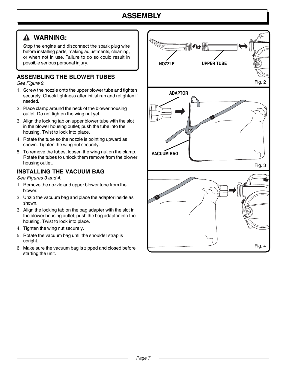 Assembly, Warning | Homelite VAC ATTACK II UT08934 User Manual | Page 7 / 18