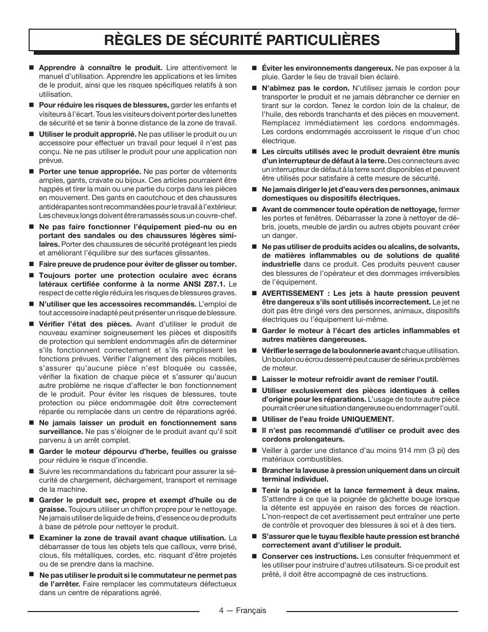 Règles de sécurité particulières | Homelite UT80715 User Manual | Page 18 / 42