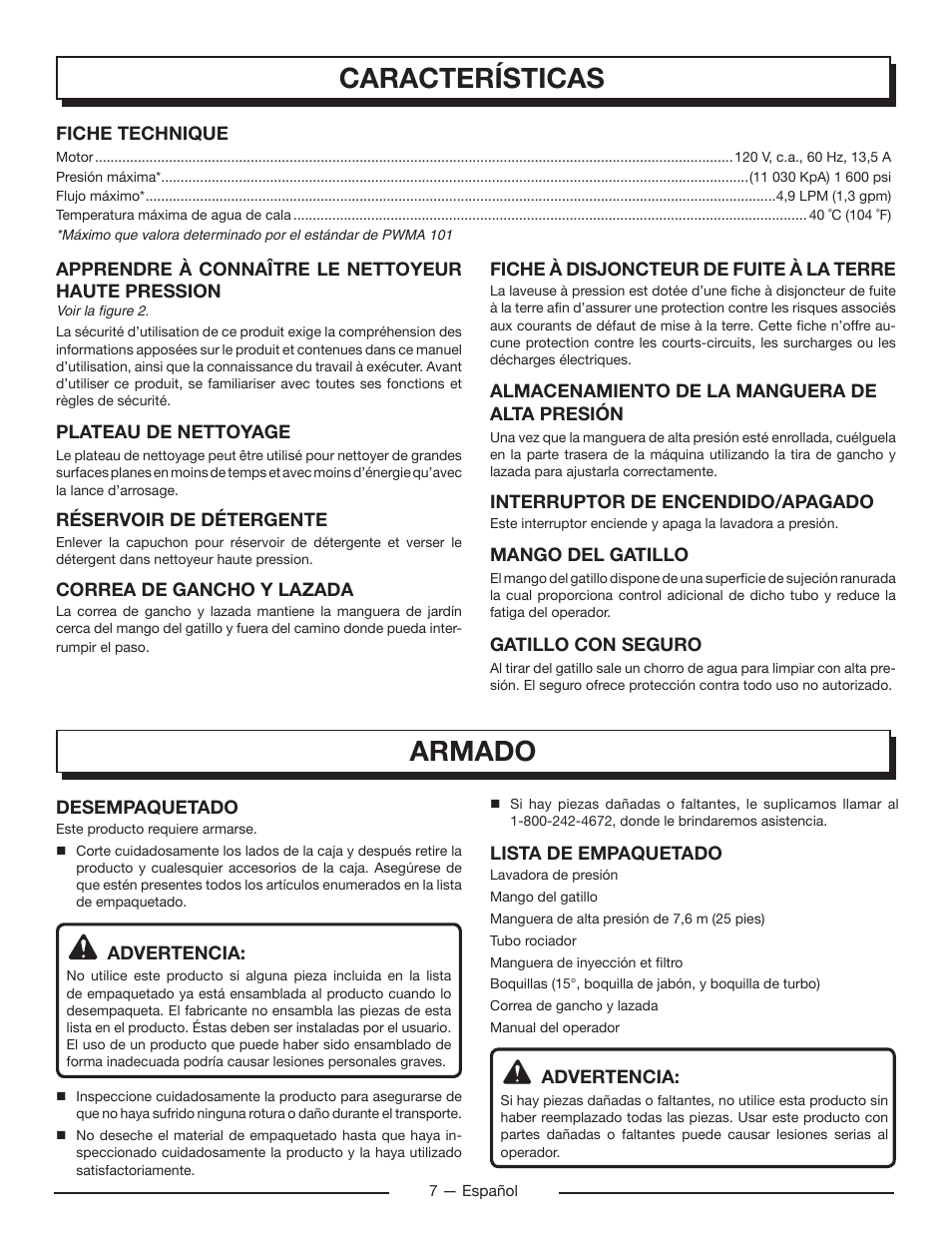 Características, Armado | Homelite UT80715 User Manual | Page 33 / 42