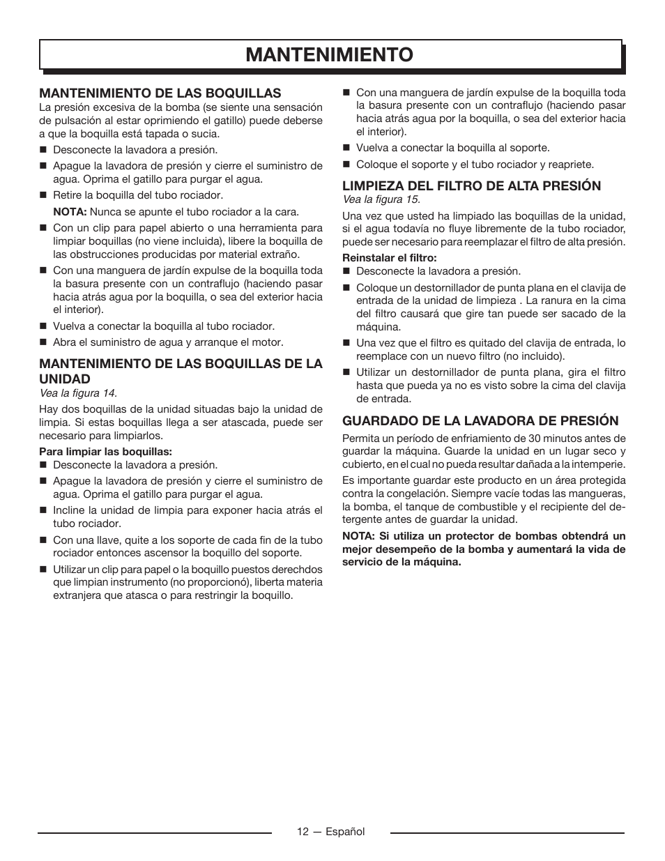 Mantenimiento | Homelite UT80715 User Manual | Page 38 / 42