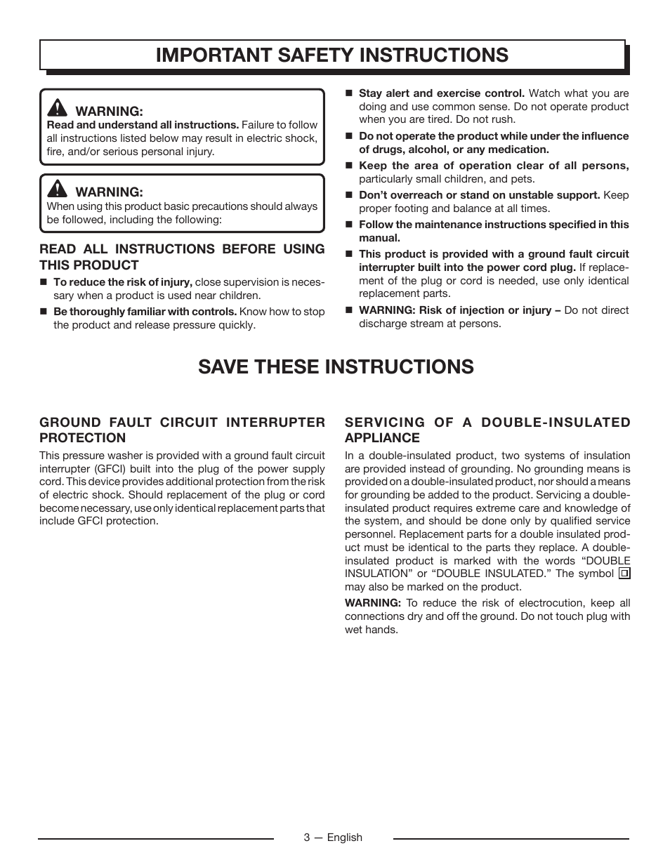 Save these instructions, Important safety instructions | Homelite UT80715 User Manual | Page 5 / 42