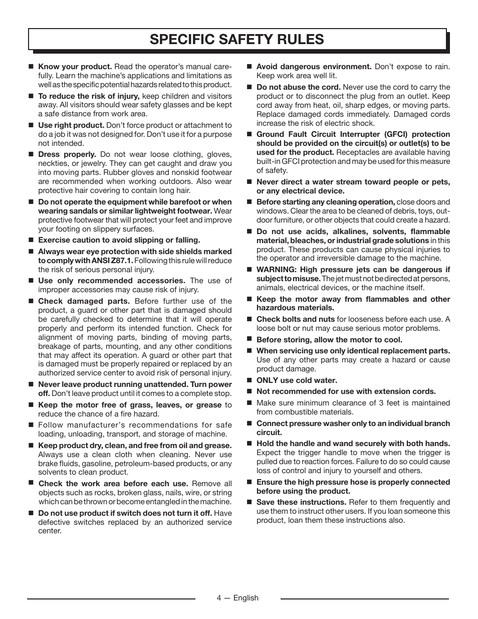 Specific safety rules | Homelite UT80715 User Manual | Page 6 / 42