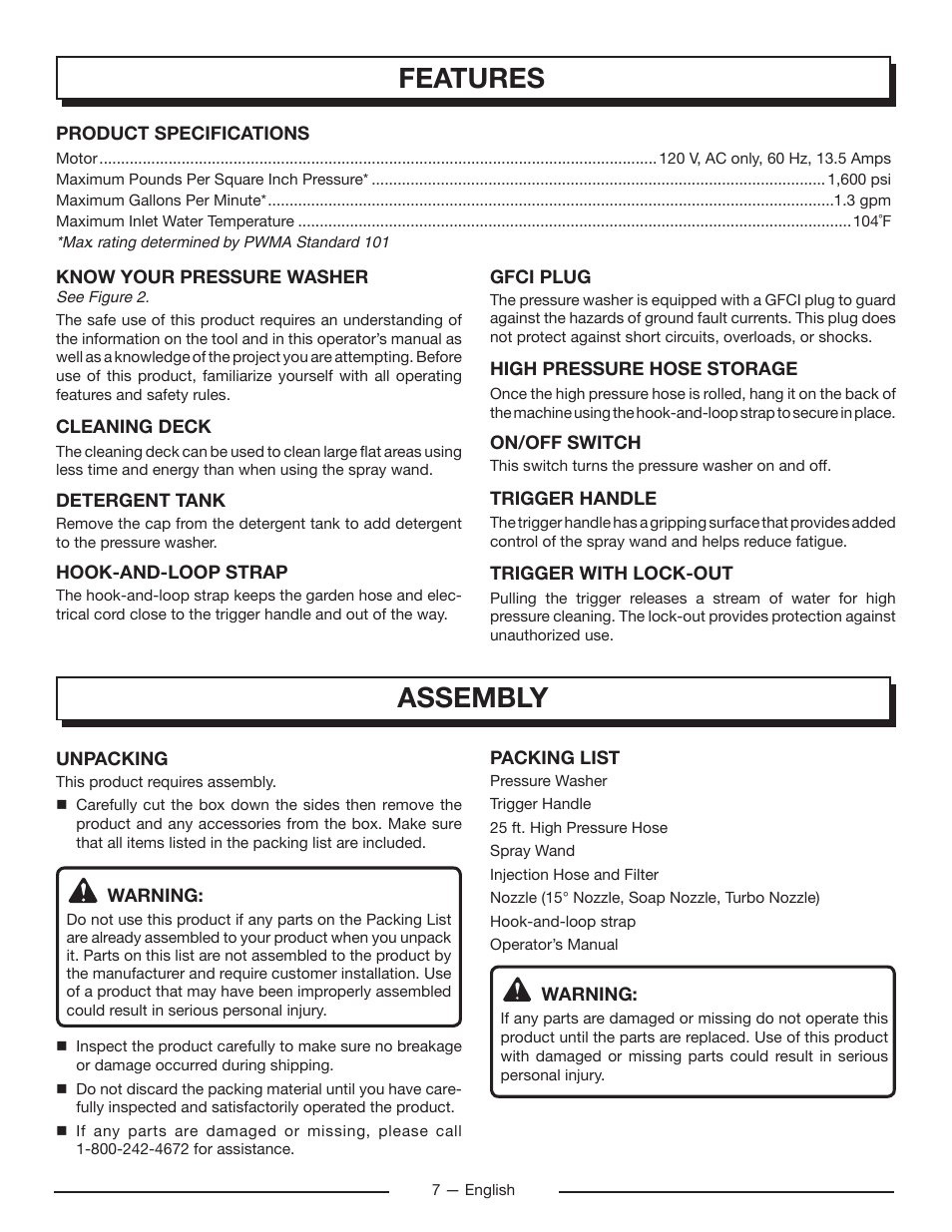 Features, Assembly | Homelite UT80715 User Manual | Page 9 / 42