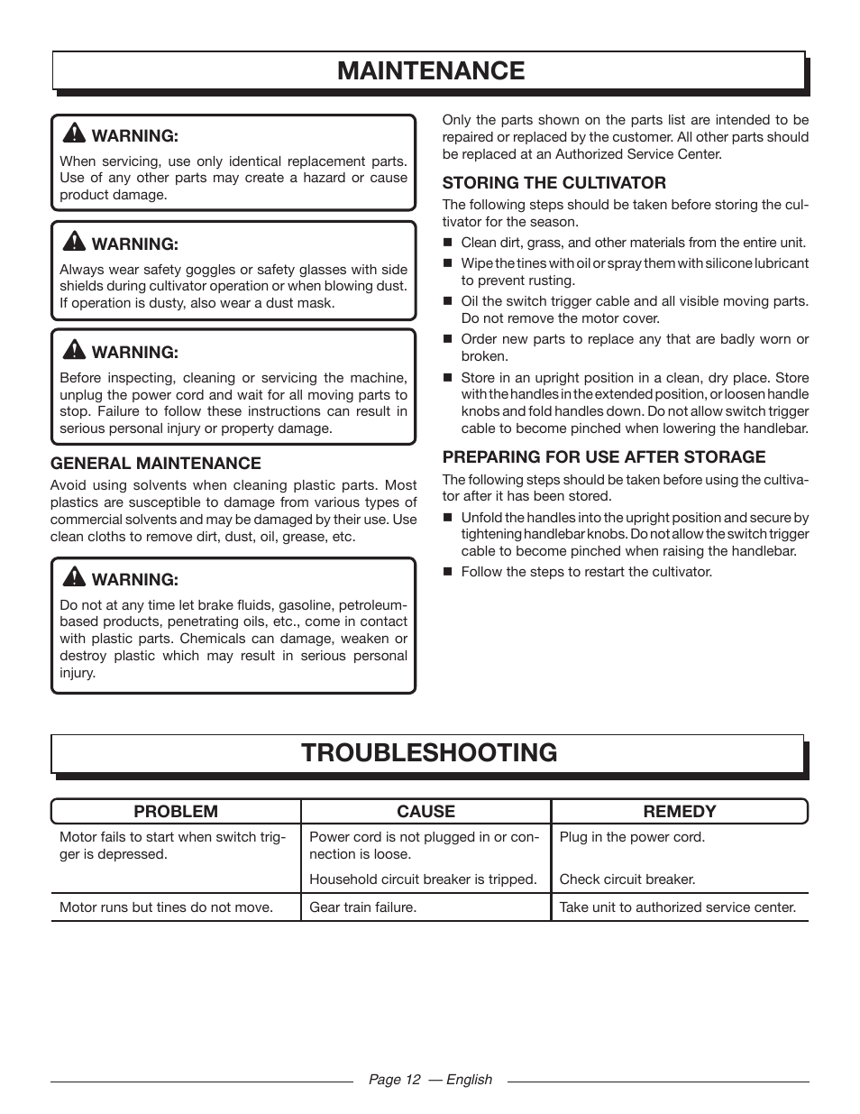 Maintenance, Troubleshooting | Homelite UT46510 User Manual | Page 16 / 40