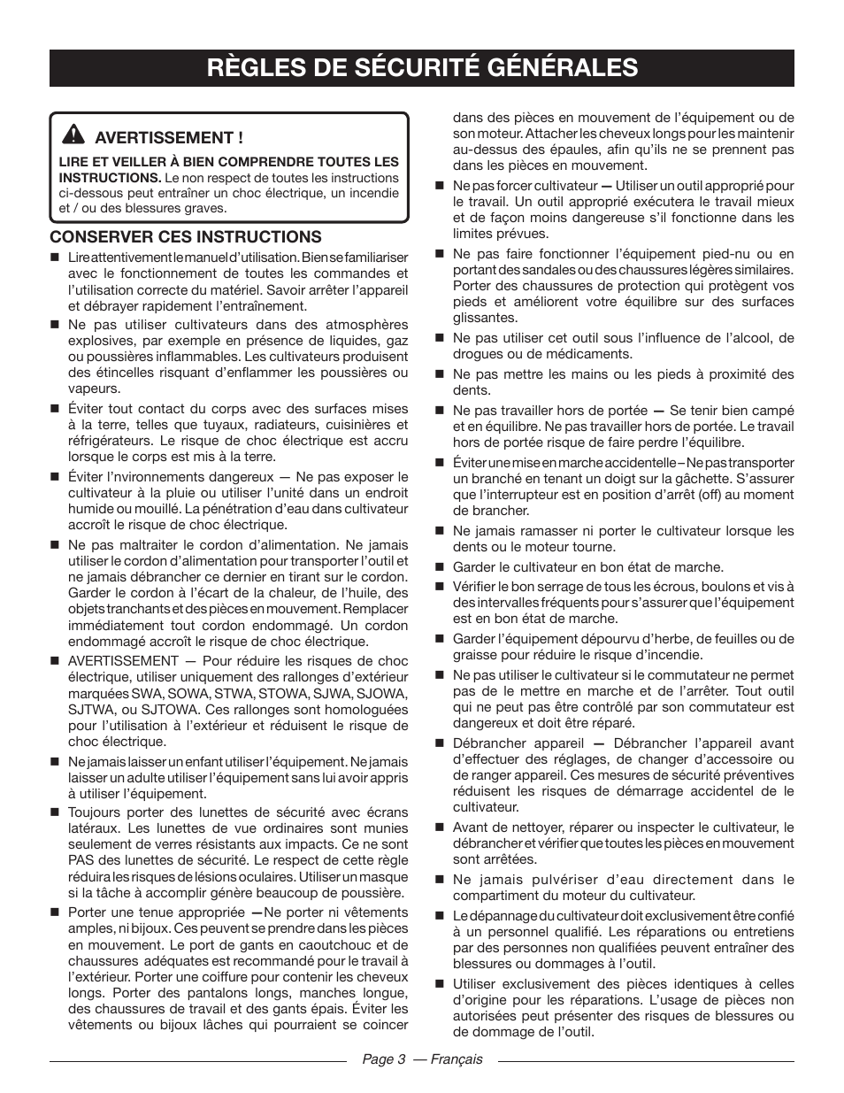 Règles de sécurité générales | Homelite UT46510 User Manual | Page 18 / 40