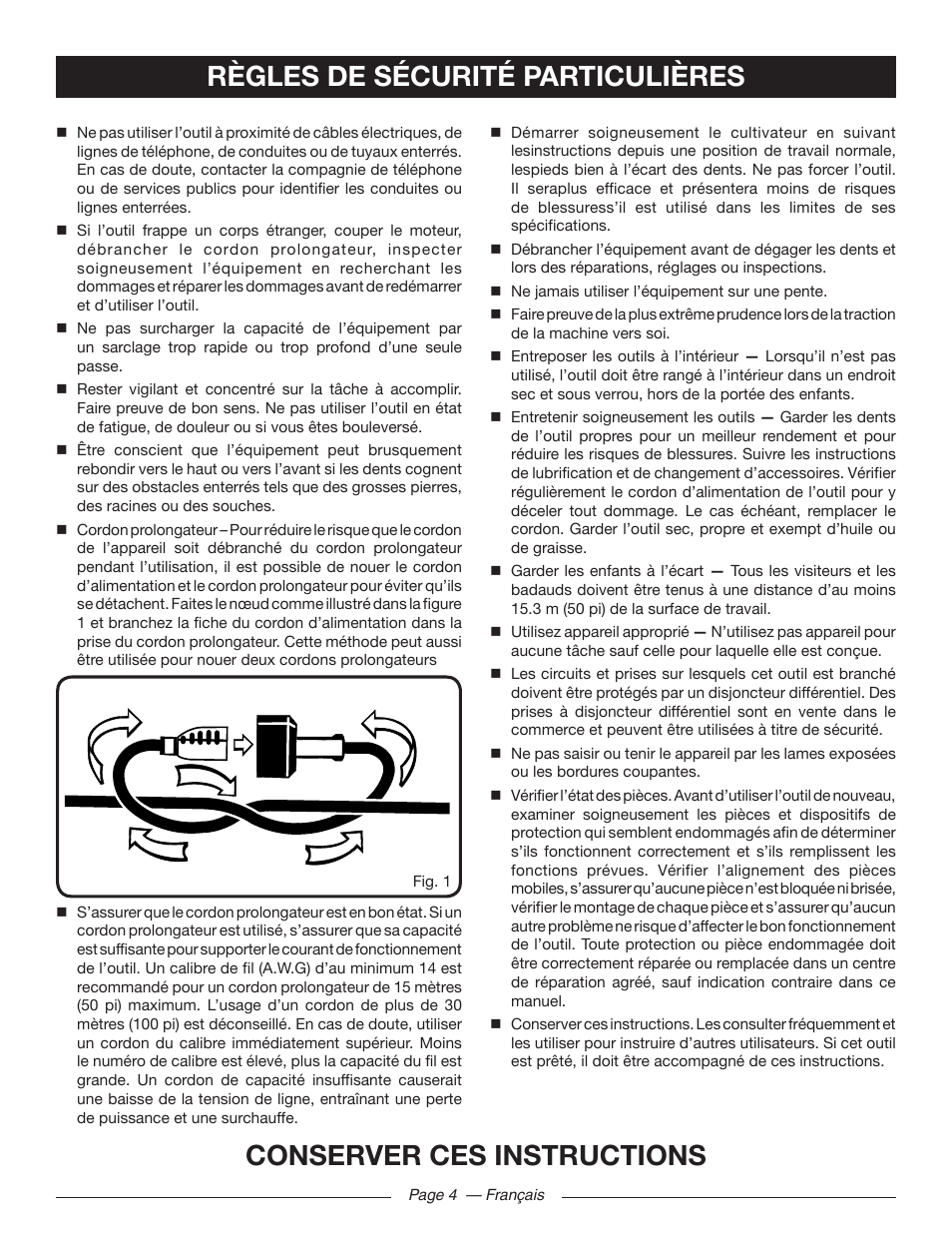 Règles de sécurité particulières, Conserver ces instructions | Homelite UT46510 User Manual | Page 19 / 40