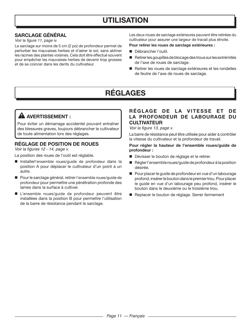 Réglages utilisation | Homelite UT46510 User Manual | Page 26 / 40