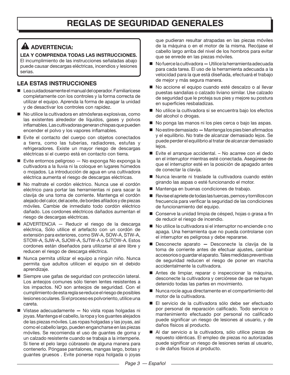 Reglas de seguridad generales | Homelite UT46510 User Manual | Page 29 / 40