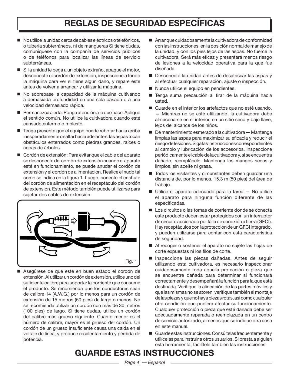 Reglas de seguridad específicas, Guarde estas instrucciones | Homelite UT46510 User Manual | Page 30 / 40