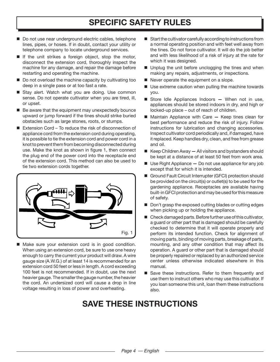 Specific safety rules, Save these instructions | Homelite UT46510 User Manual | Page 8 / 40