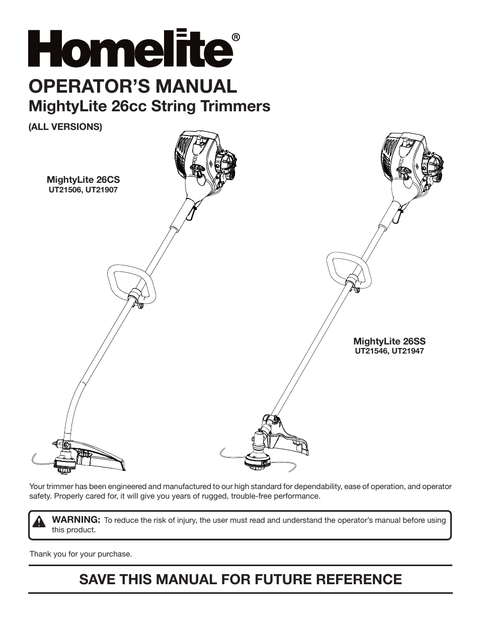 Homelite MIGHTYLITE UT21907 User Manual | 22 pages