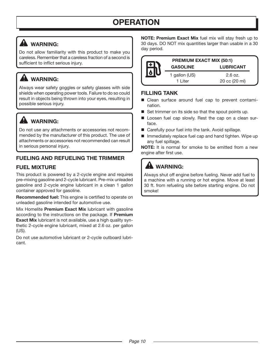 Operation | Homelite MIGHTYLITE UT21907 User Manual | Page 10 / 22