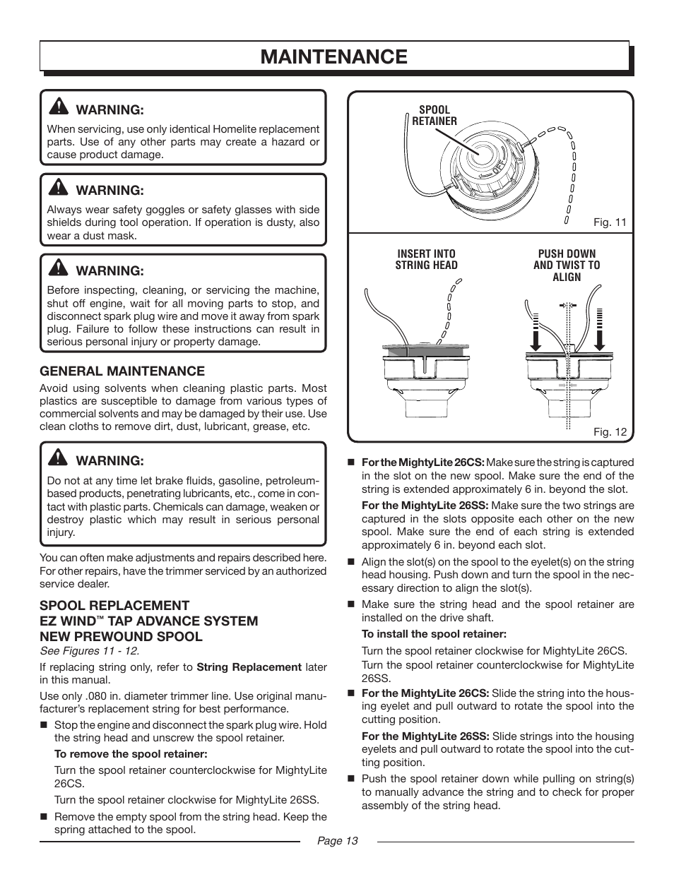 Maintenance | Homelite MIGHTYLITE UT21907 User Manual | Page 13 / 22