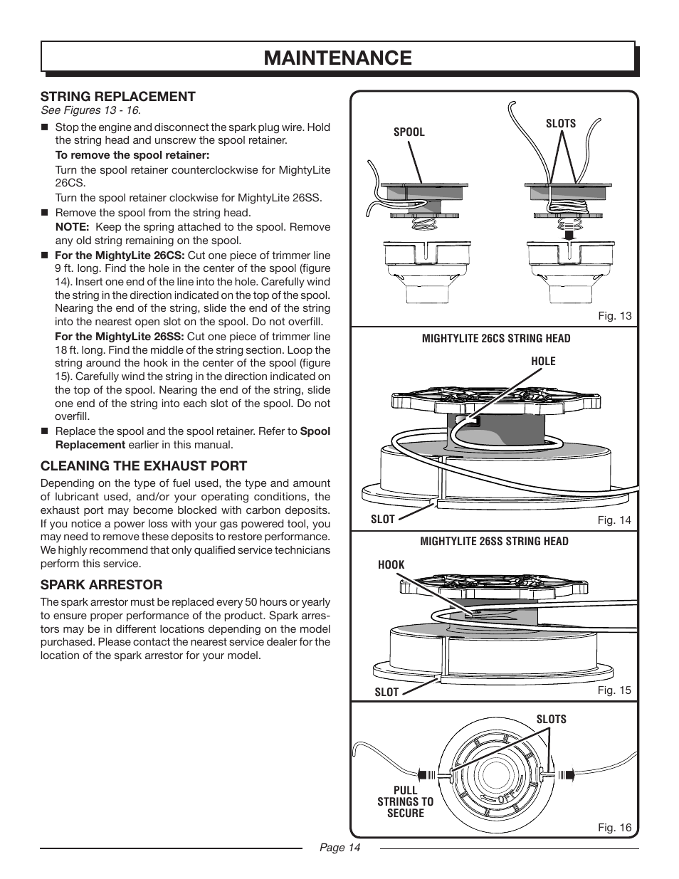 Maintenance | Homelite MIGHTYLITE UT21907 User Manual | Page 14 / 22