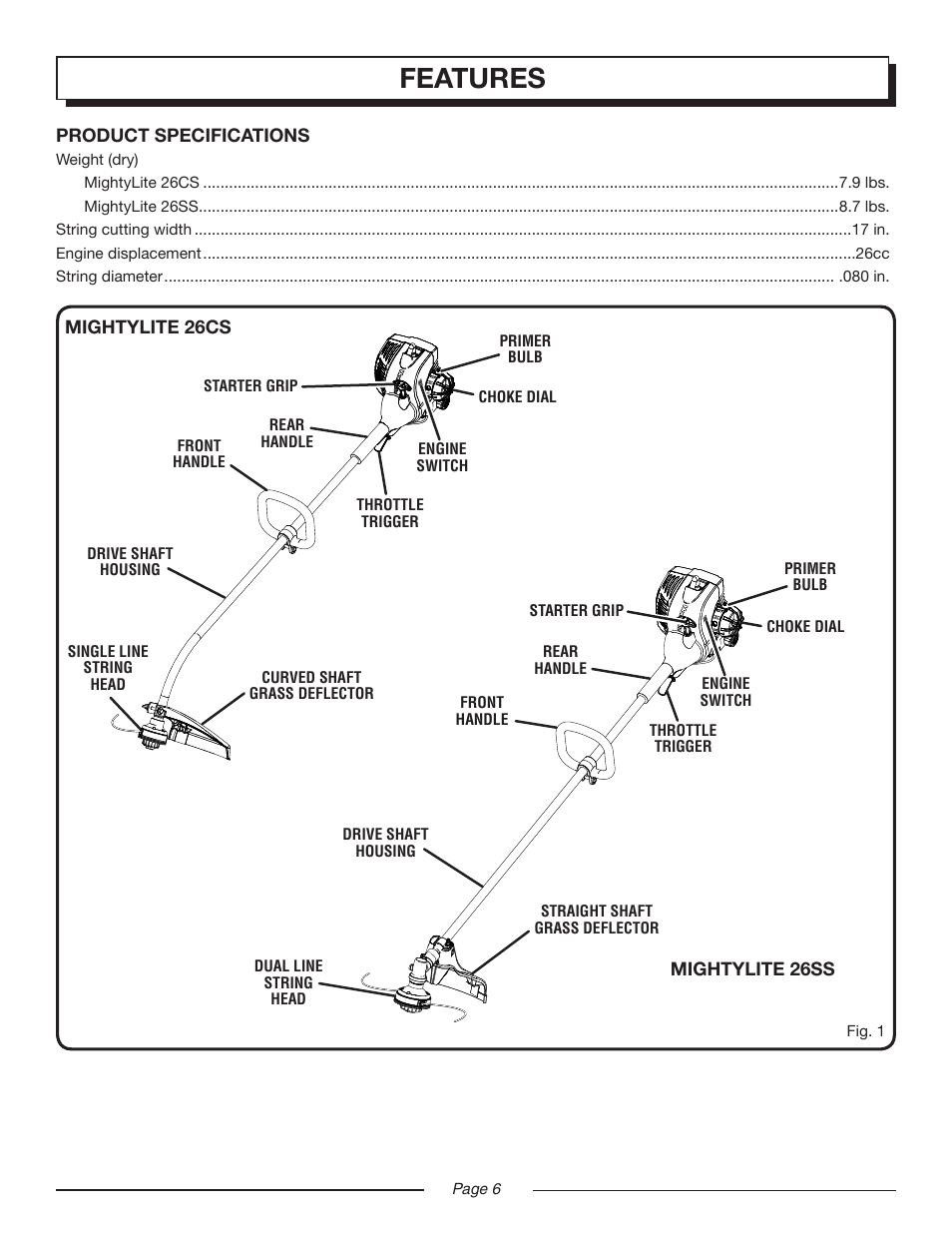 Features | Homelite MIGHTYLITE UT21907 User Manual | Page 6 / 22