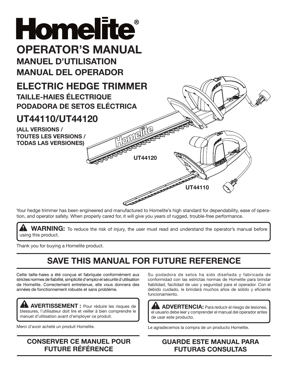 Homelite UT44120 User Manual | 38 pages