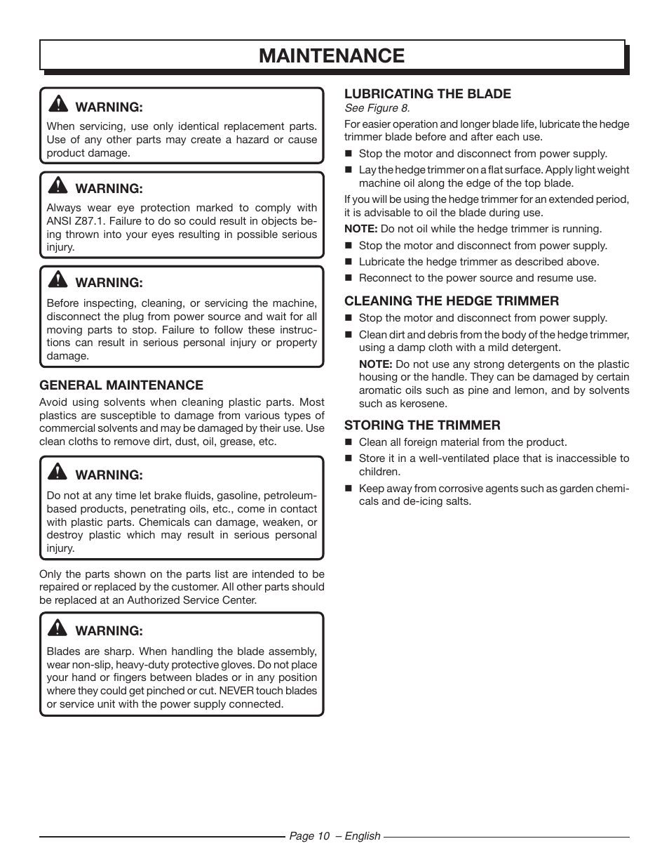 Maintenance | Homelite UT44120 User Manual | Page 12 / 38