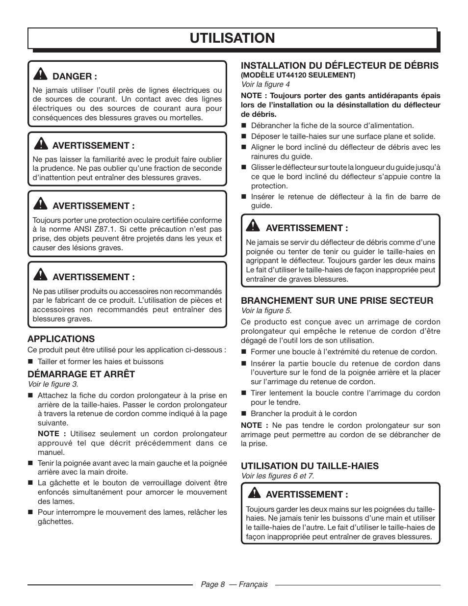 Utilisation | Homelite UT44120 User Manual | Page 21 / 38