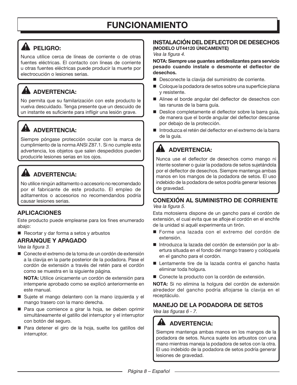 Funcionamiento | Homelite UT44120 User Manual | Page 32 / 38