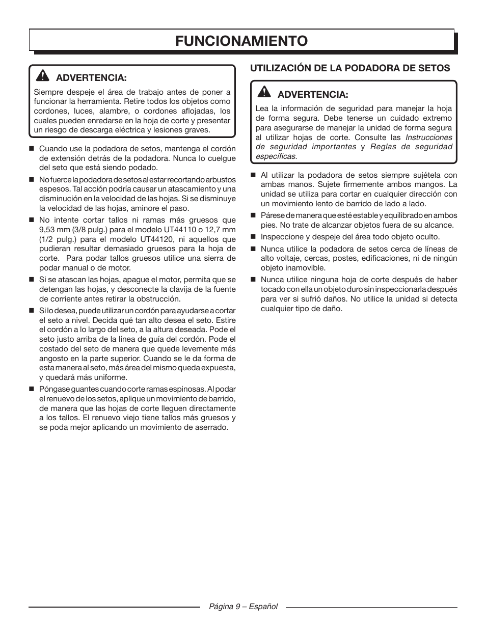 Funcionamiento | Homelite UT44120 User Manual | Page 33 / 38