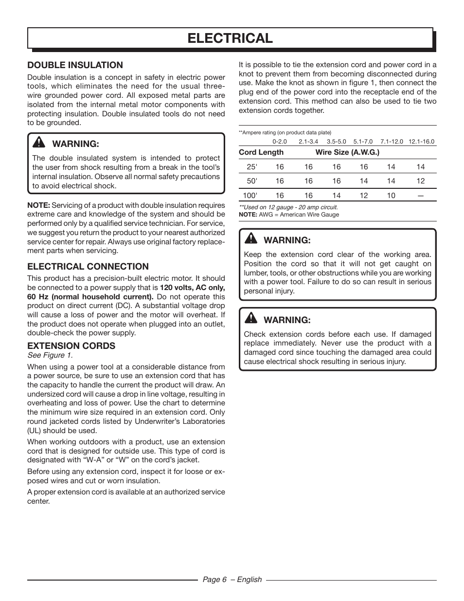 Features electrical | Homelite UT44120 User Manual | Page 8 / 38