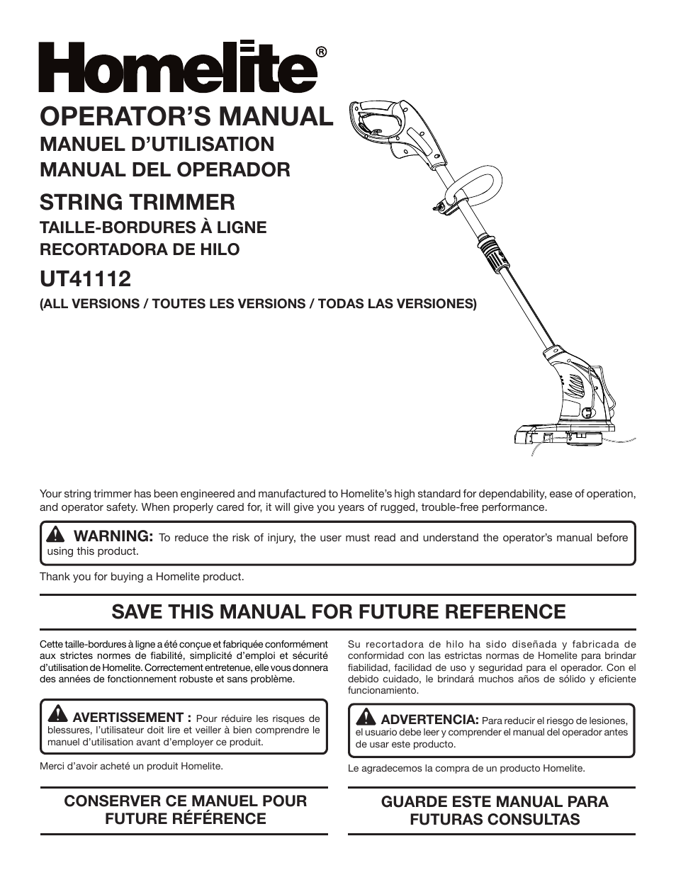 Homelite UT41112 User Manual | 38 pages