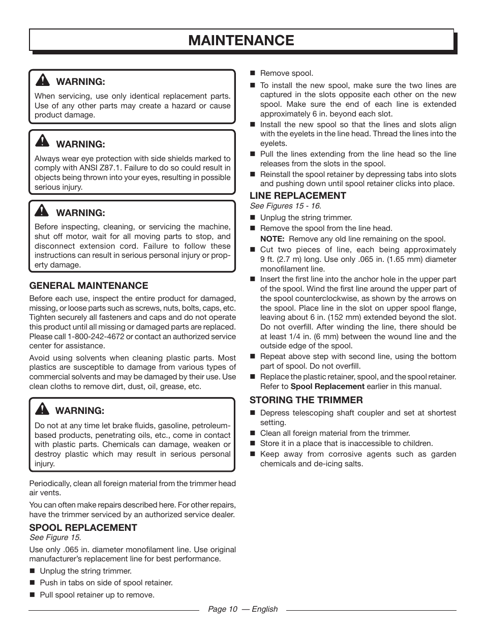 Maintenance | Homelite UT41112 User Manual | Page 12 / 38
