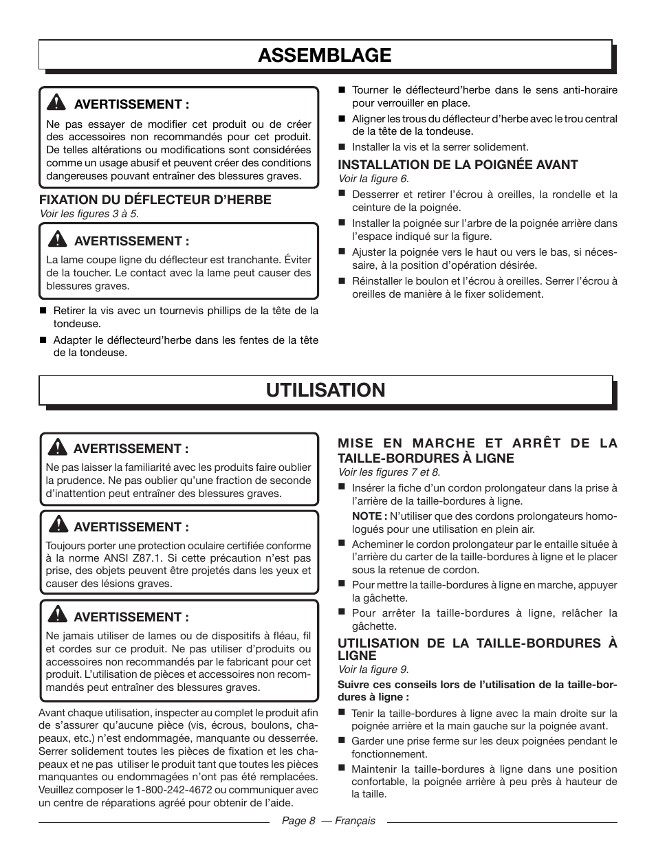 Assemblage, Utilisation | Homelite UT41112 User Manual | Page 21 / 38