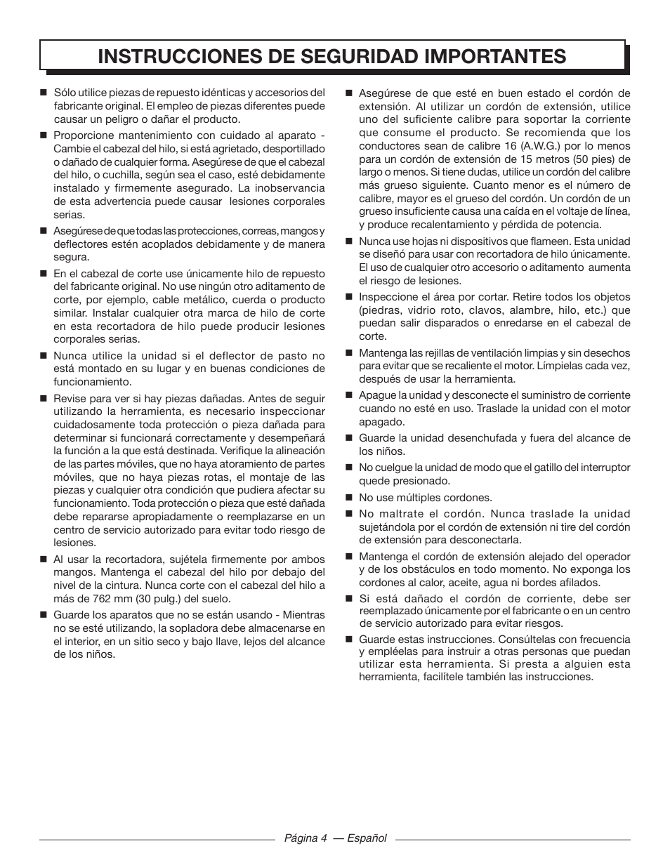 Instrucciones de seguridad importantes | Homelite UT41112 User Manual | Page 28 / 38