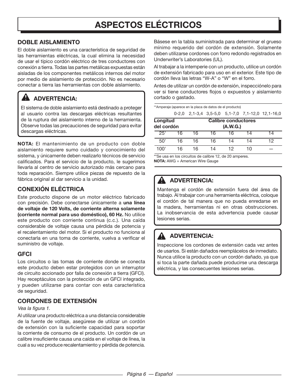 Aspectos eléctricos | Homelite UT41112 User Manual | Page 30 / 38