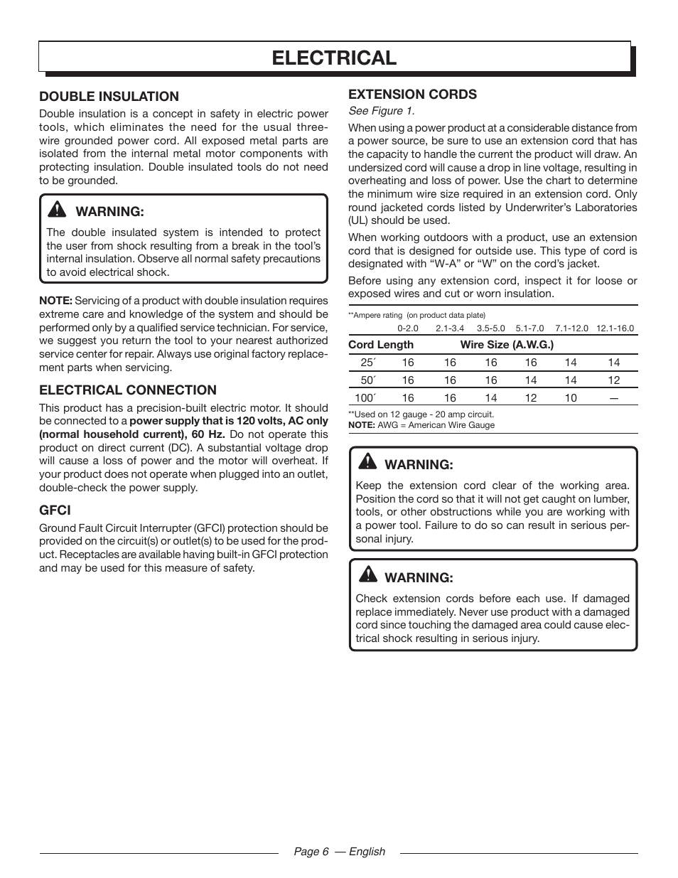 Electrical | Homelite UT41112 User Manual | Page 8 / 38