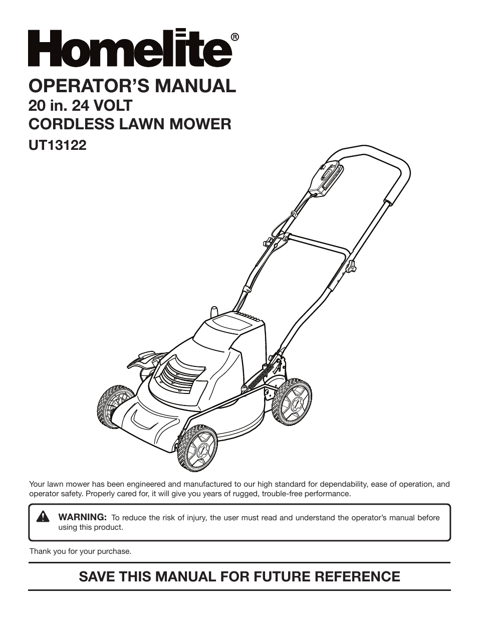 Homelite UT13122 User Manual | 20 pages