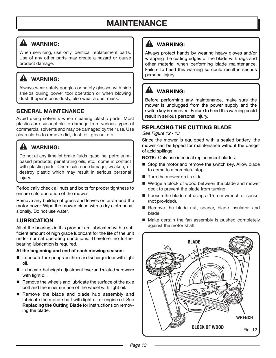 Maintenance | Homelite UT13122 User Manual | Page 13 / 20