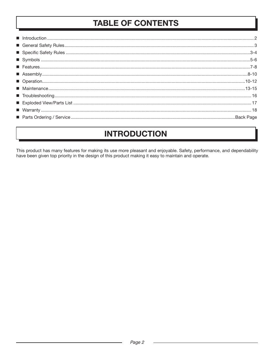 Introduction table of contents | Homelite UT13122 User Manual | Page 2 / 20