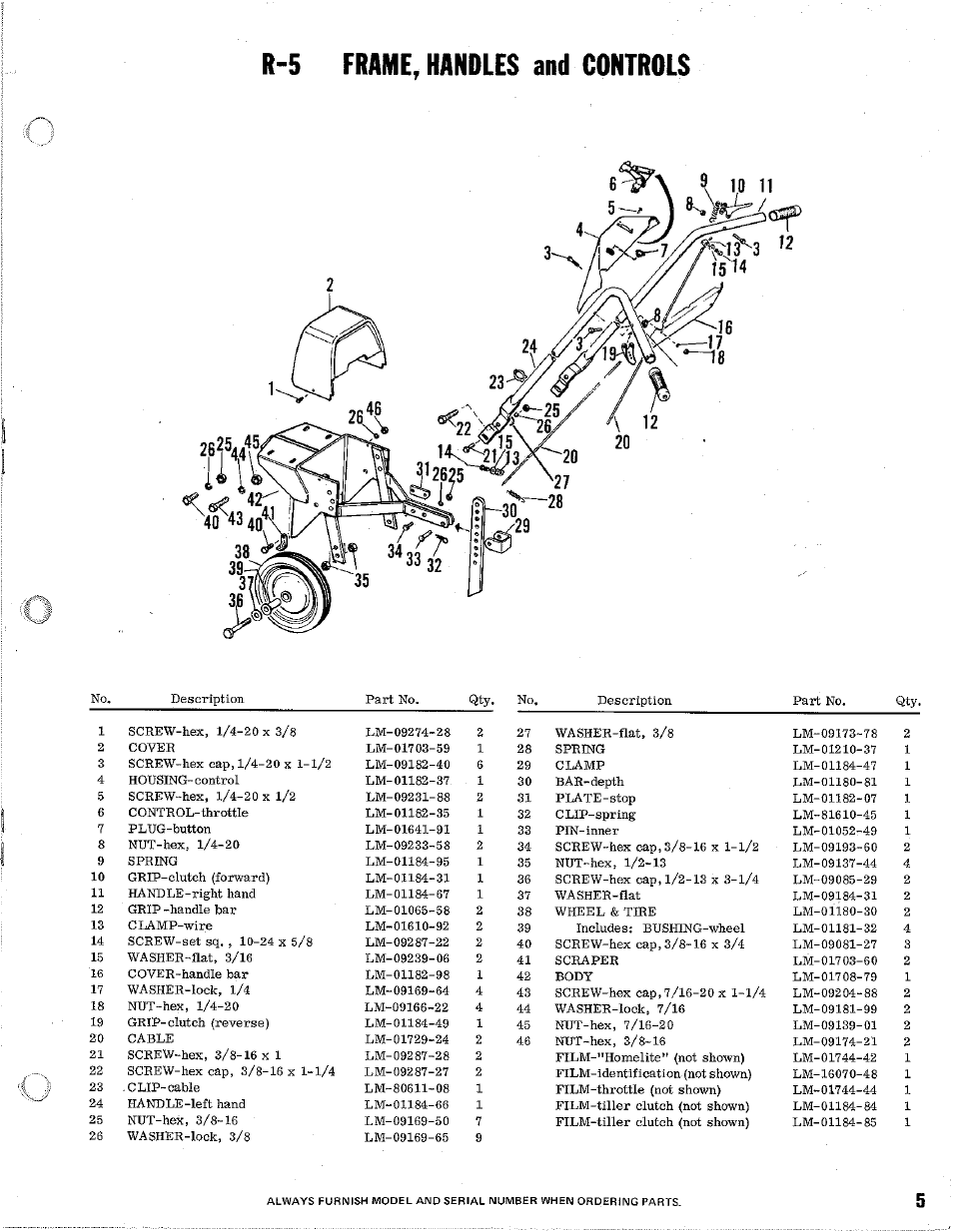 R-5 frame, handles and controls | Homelite R-5 User Manual | Page 5 / 8