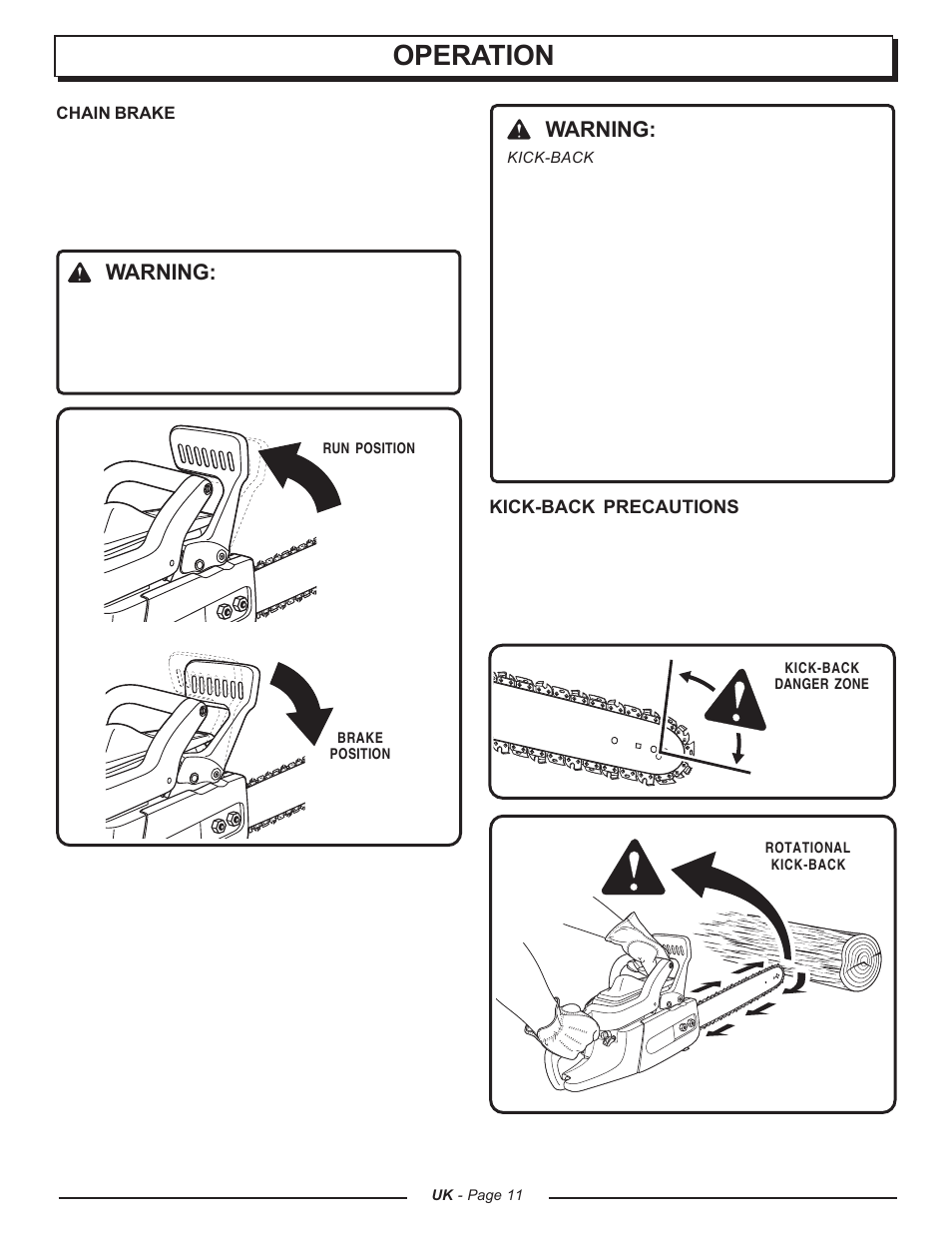 Operation, Warning | Homelite UT74121A User Manual | Page 11 / 40