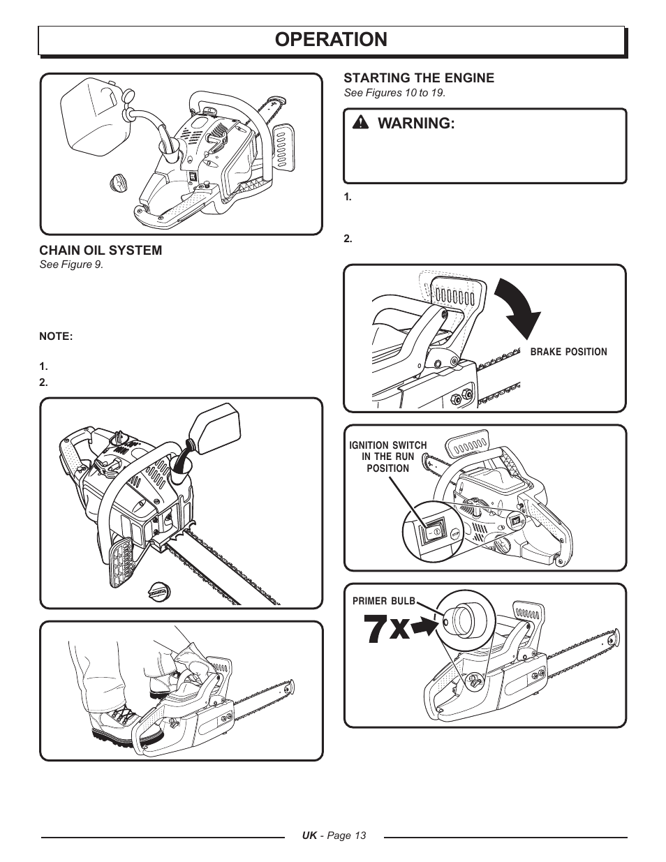 Operation, Warning | Homelite UT74121A User Manual | Page 13 / 40