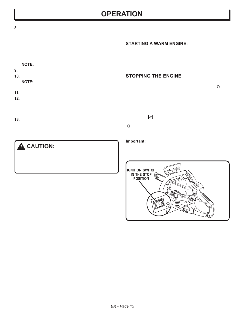 Operation, Caution | Homelite UT74121A User Manual | Page 15 / 40