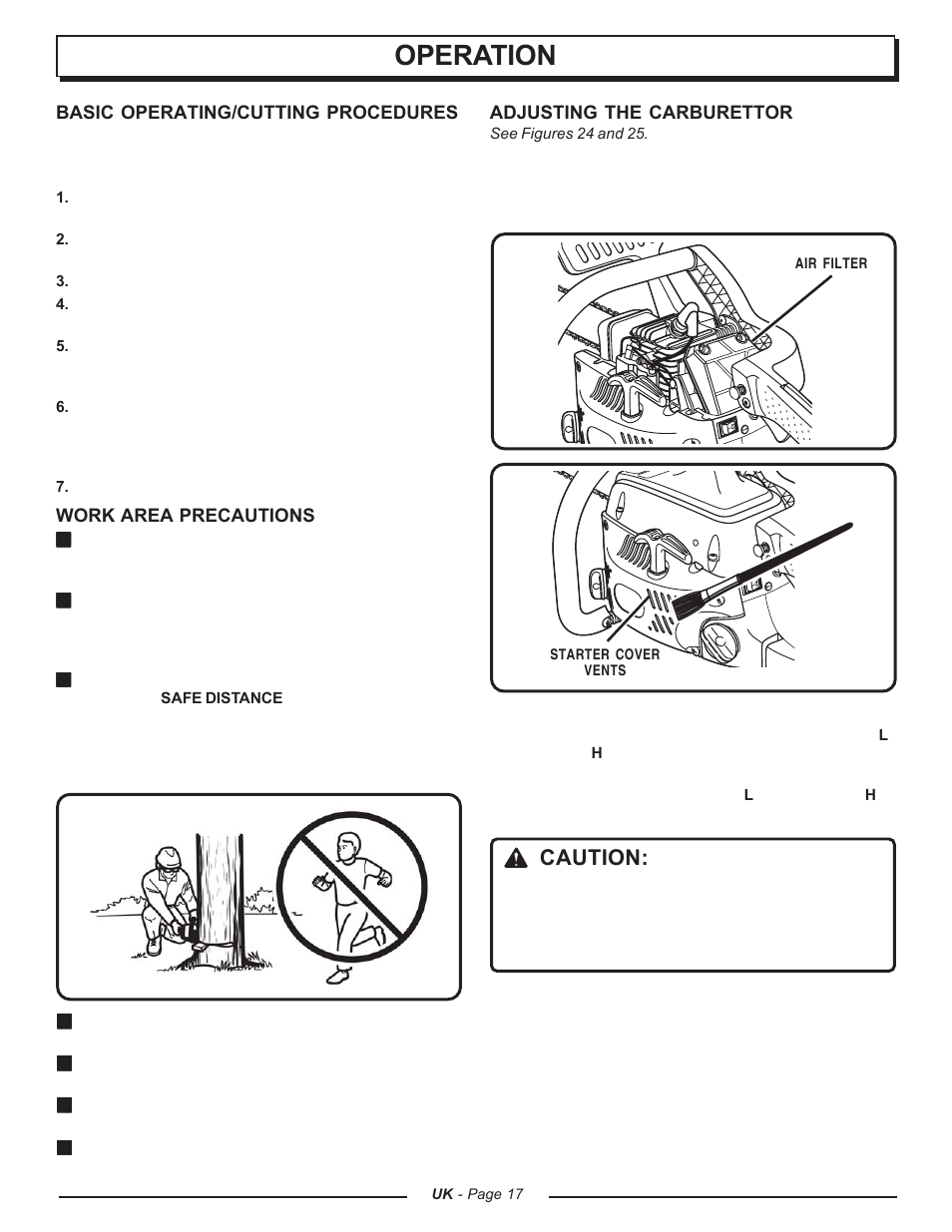 Operation, Caution | Homelite UT74121A User Manual | Page 17 / 40