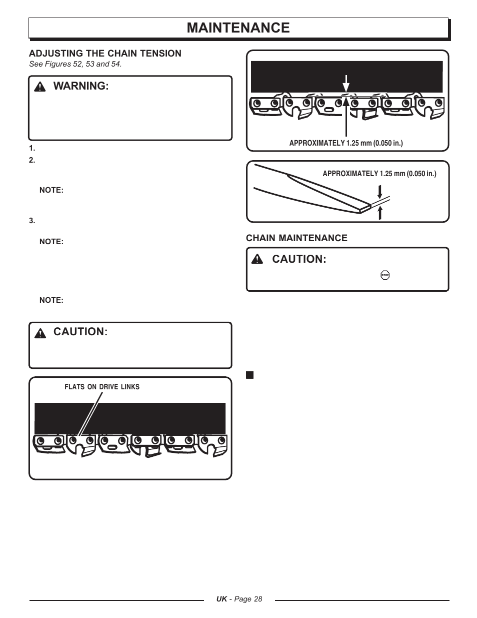 Maintenance, Warning, Caution | Homelite UT74121A User Manual | Page 28 / 40