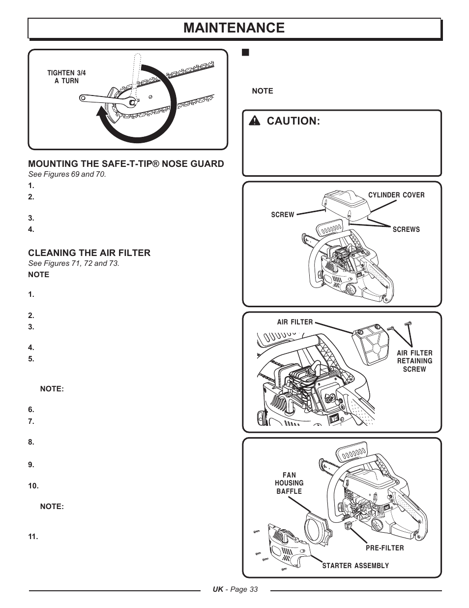 Maintenance, Caution | Homelite UT74121A User Manual | Page 33 / 40