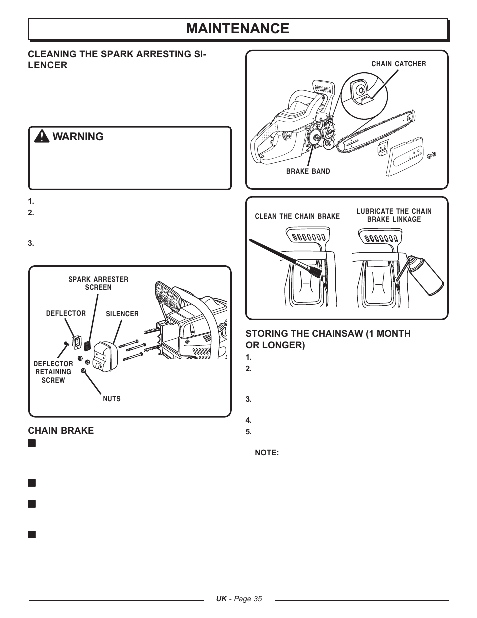 Maintenance, Warning | Homelite UT74121A User Manual | Page 35 / 40