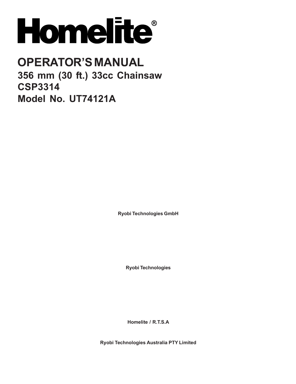 Operator’s manual | Homelite UT74121A User Manual | Page 40 / 40