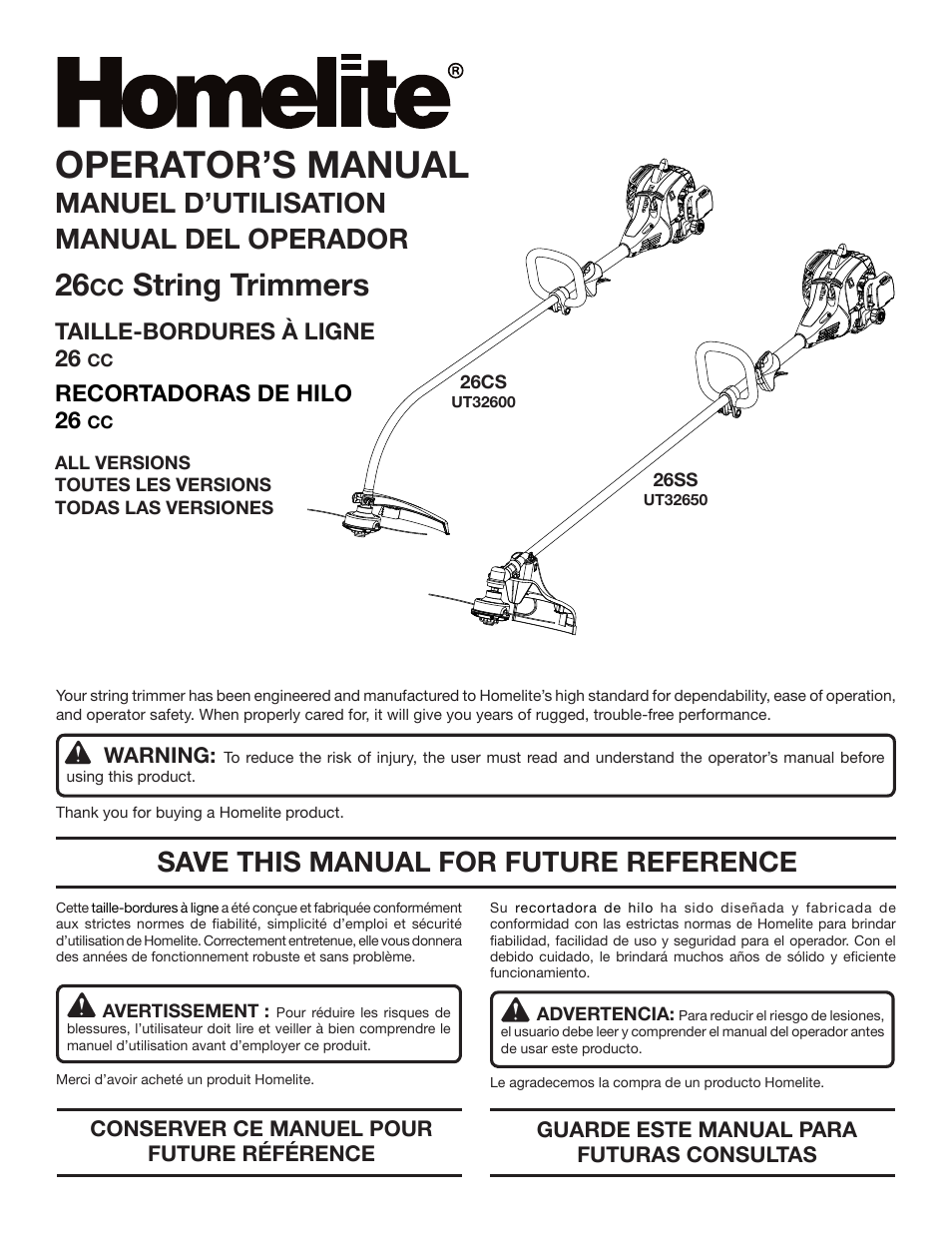 Homelite UT32650 User Manual | 44 pages