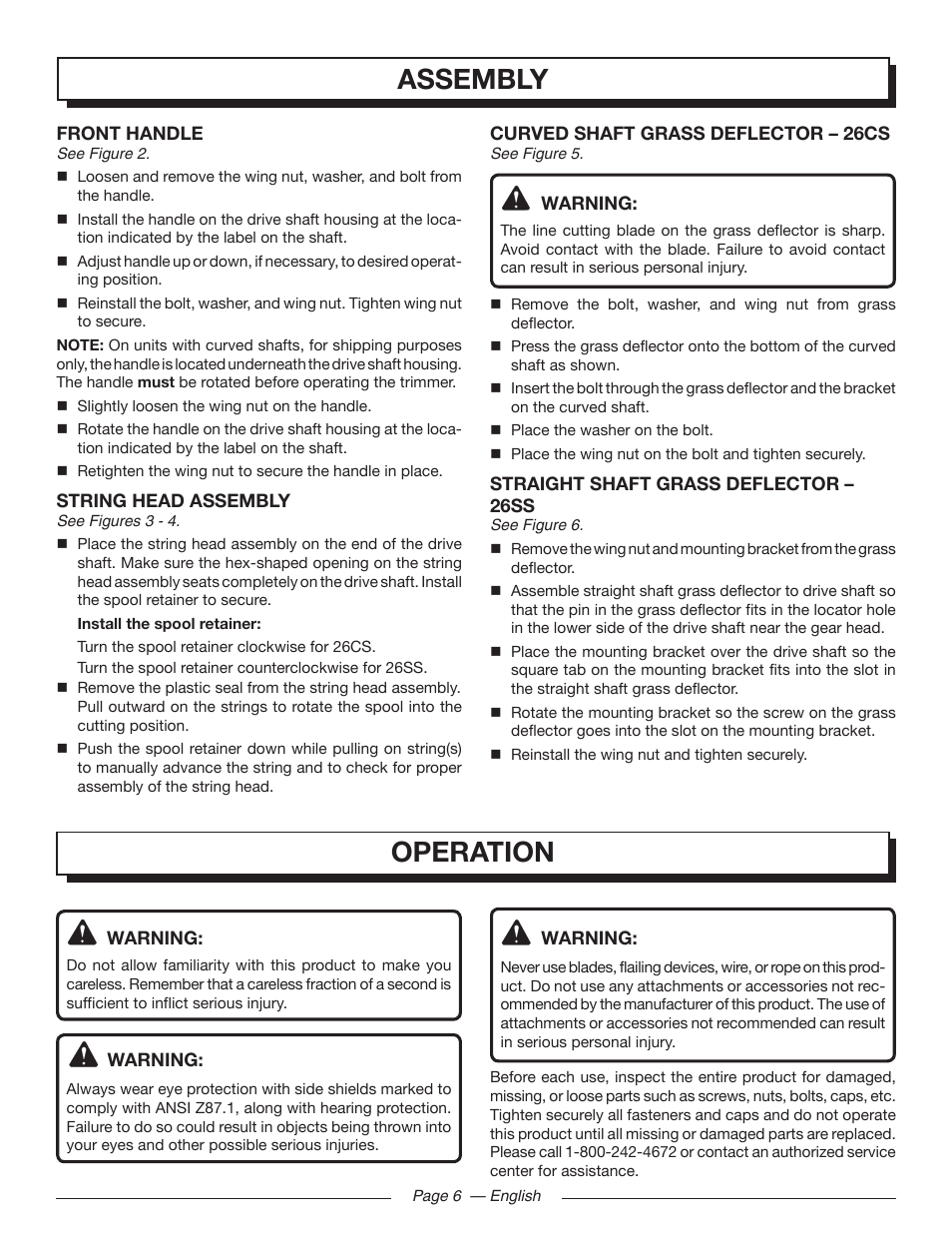 Assembly, Operation | Homelite UT32650 User Manual | Page 10 / 44