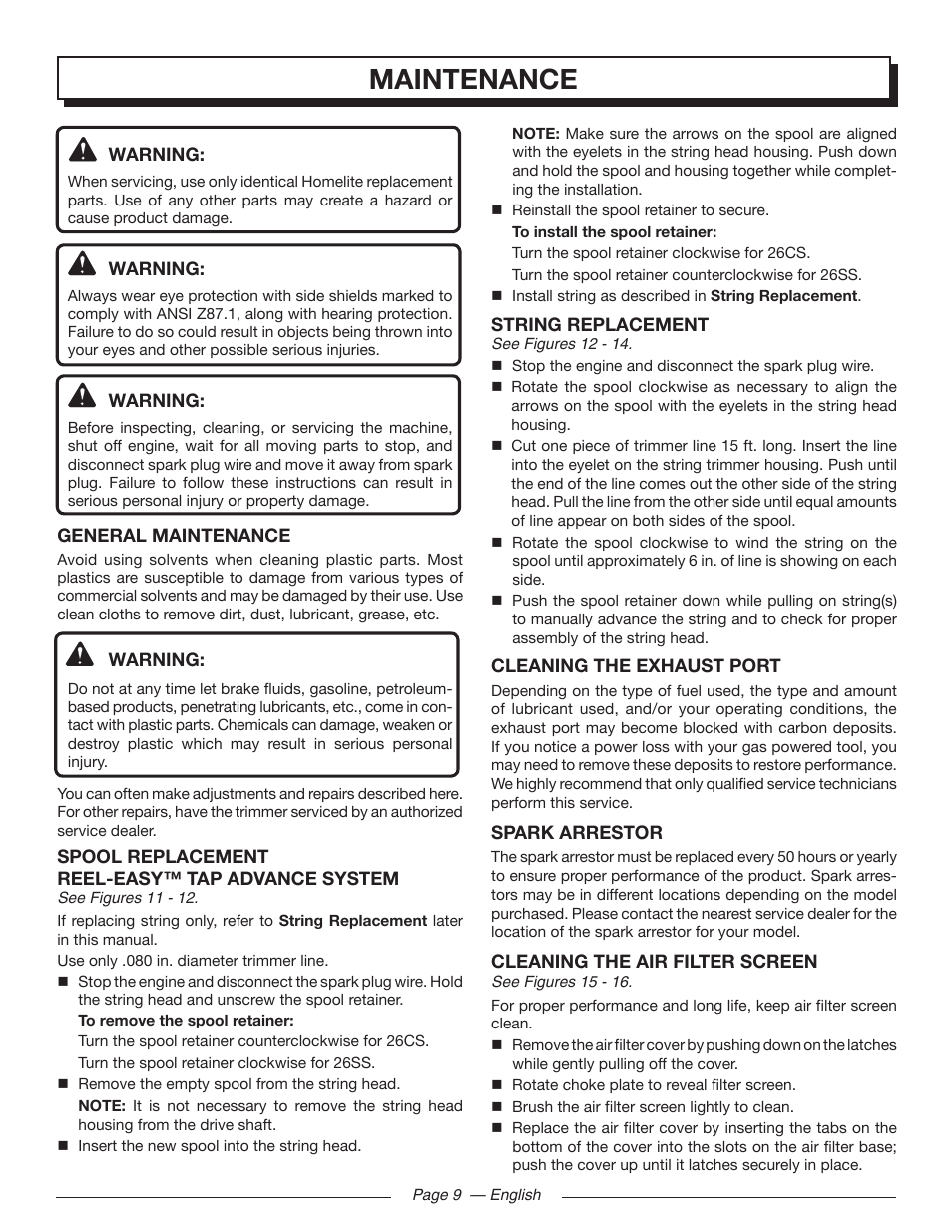 Maintenance | Homelite UT32650 User Manual | Page 13 / 44