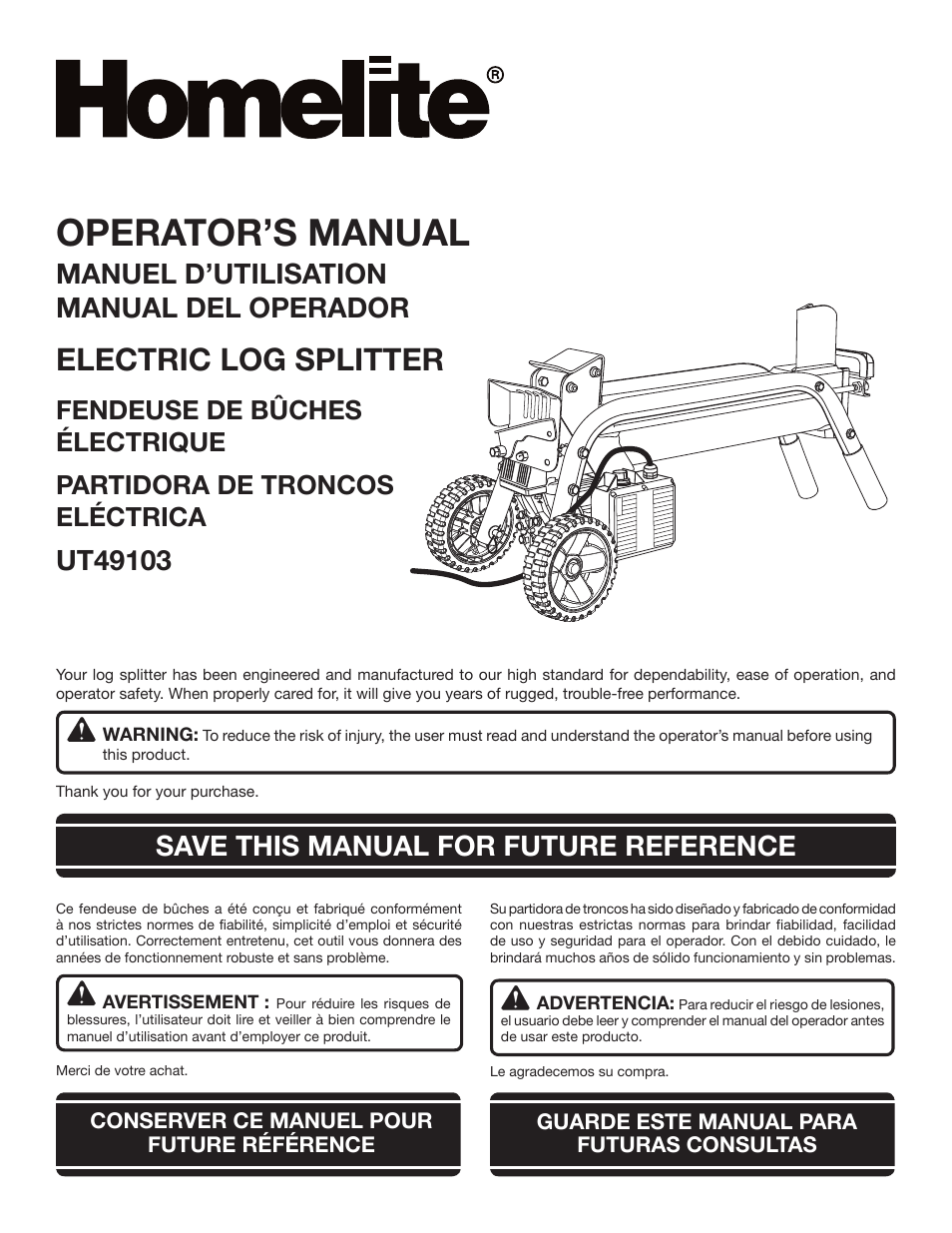 Homelite UT49103 User Manual | 38 pages