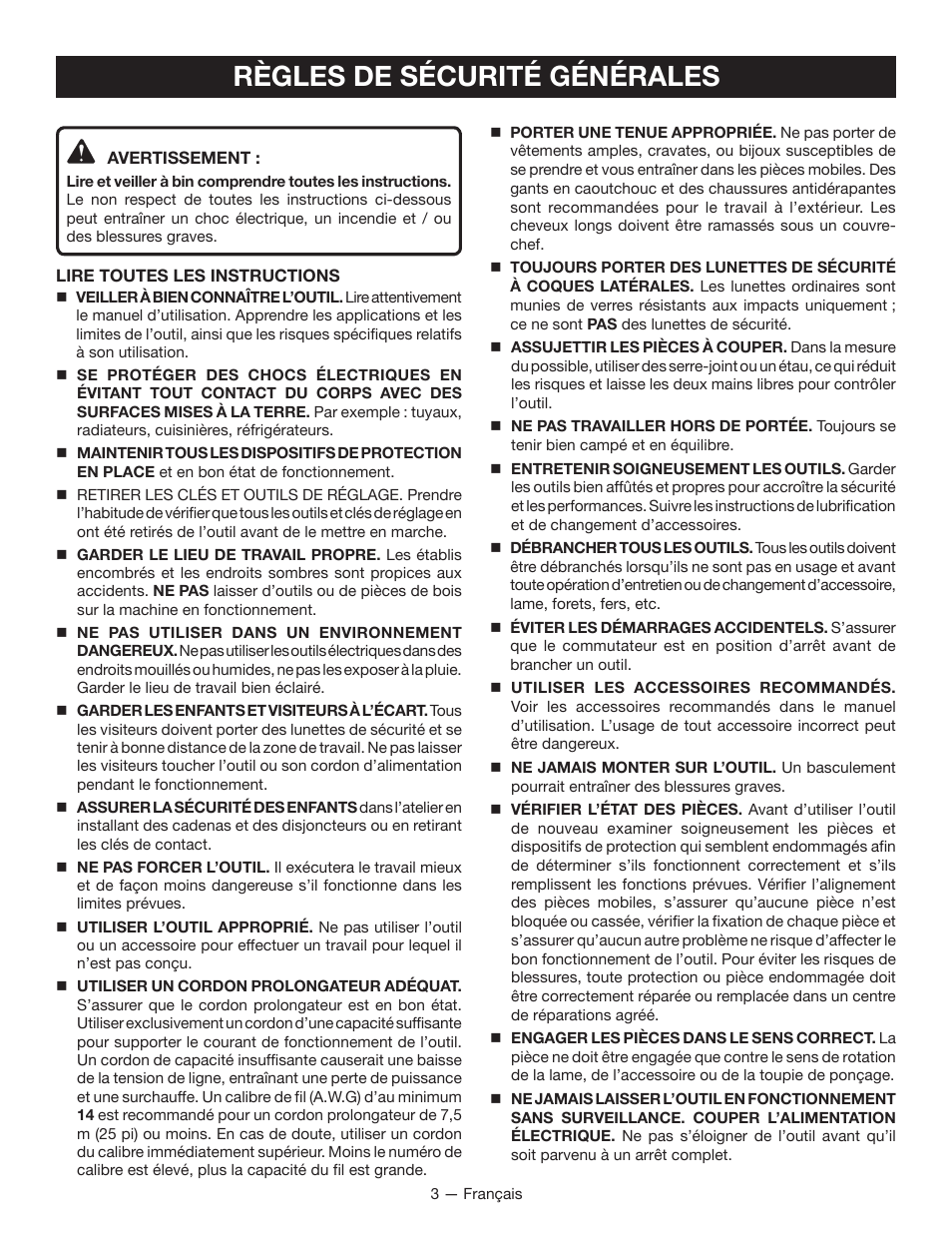 Règles de sécurité générales | Homelite UT49103 User Manual | Page 16 / 38
