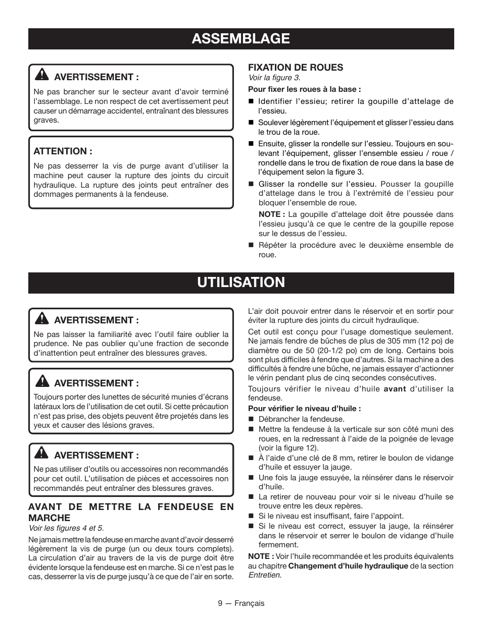 Assemblage, Utilisation | Homelite UT49103 User Manual | Page 22 / 38